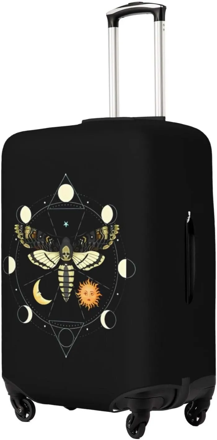 Travel Luggage Cover Suitcase Elastic Washable Stretch Boho Sun Moon Phase Moth Suitcase Protector Bag,Anti-Scratch Spandex With Zipper Closure Baggage Covers For Wheeled Suitcase Kid Adult