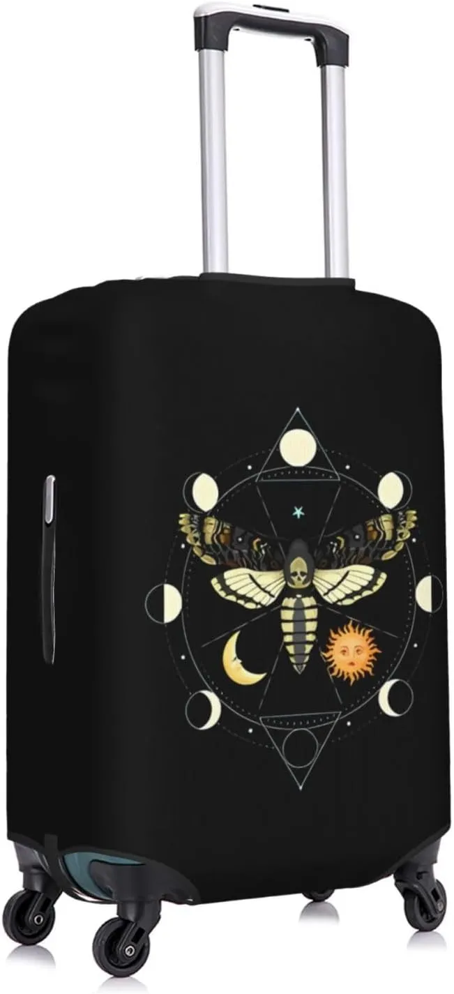 Travel Luggage Cover Suitcase Elastic Washable Stretch Boho Sun Moon Phase Moth Suitcase Protector Bag,Anti-Scratch Spandex With Zipper Closure Baggage Covers For Wheeled Suitcase Kid Adult