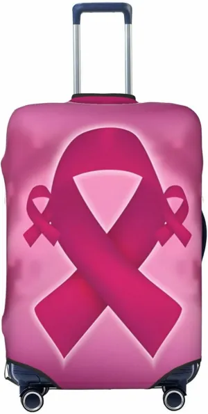 Travel Luggage Cover Suitcase Elastic Washable Stretch Breast Cancer Awareness Ribbon 2 Suitcase Protector Bag,Anti-Scratch Dust-Proof With Zipper Closure Baggage Covers For Wheeled Suitcase Kid Adult