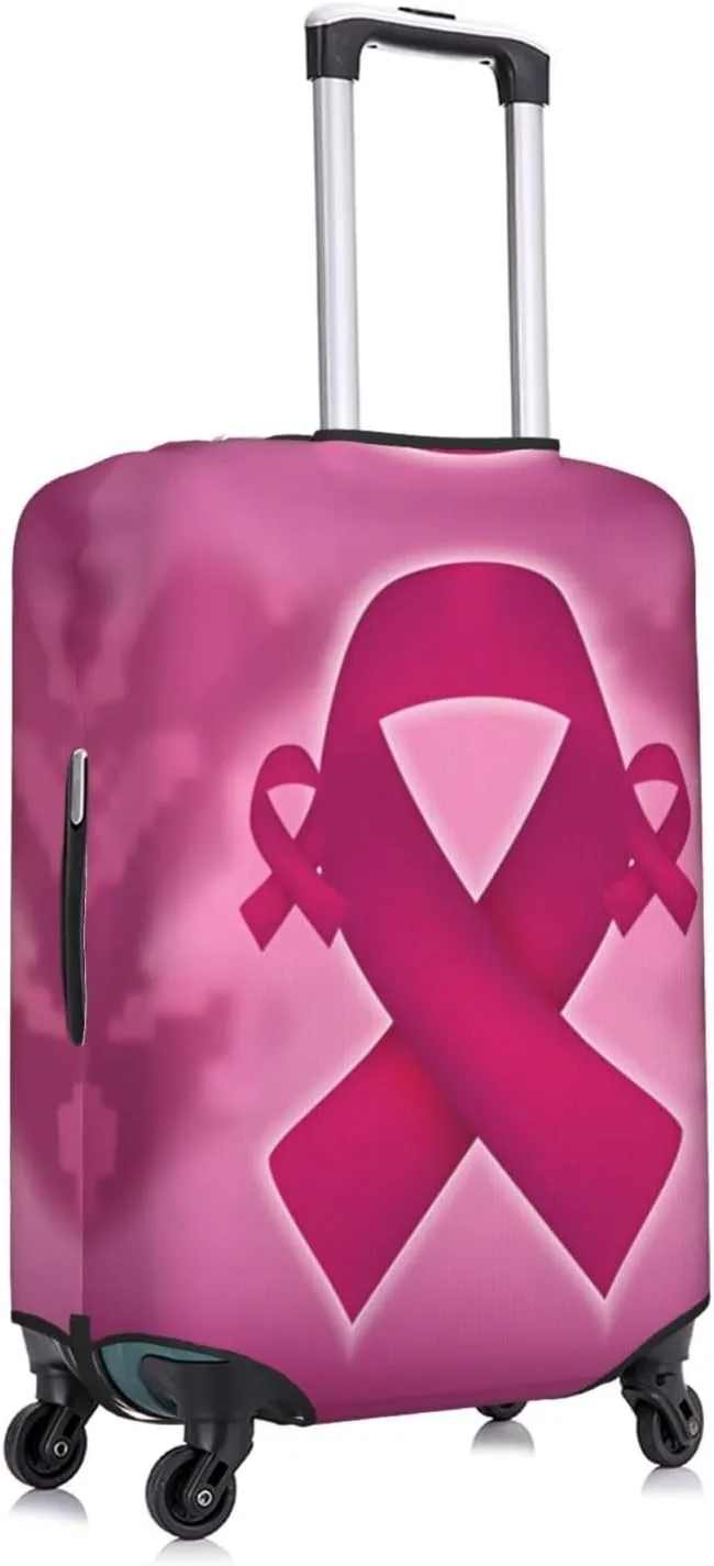 Travel Luggage Cover Suitcase Elastic Washable Stretch Breast Cancer Awareness Ribbon 2 Suitcase Protector Bag,Anti-Scratch Dust-Proof With Zipper Closure Baggage Covers For Wheeled Suitcase Kid Adult