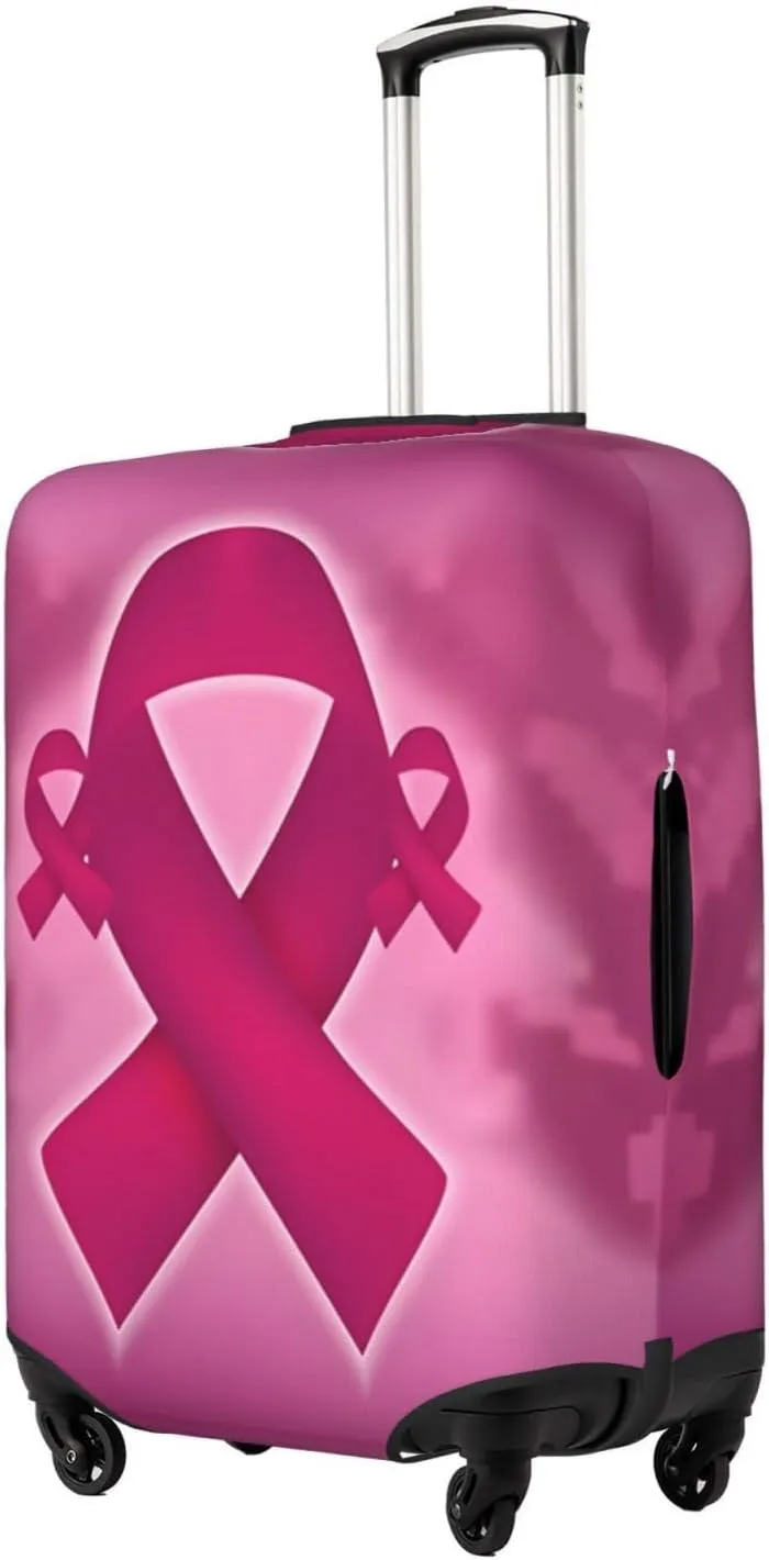 Travel Luggage Cover Suitcase Elastic Washable Stretch Breast Cancer Awareness Ribbon 2 Suitcase Protector Bag,Anti-Scratch Dust-Proof With Zipper Closure Baggage Covers For Wheeled Suitcase Kid Adult