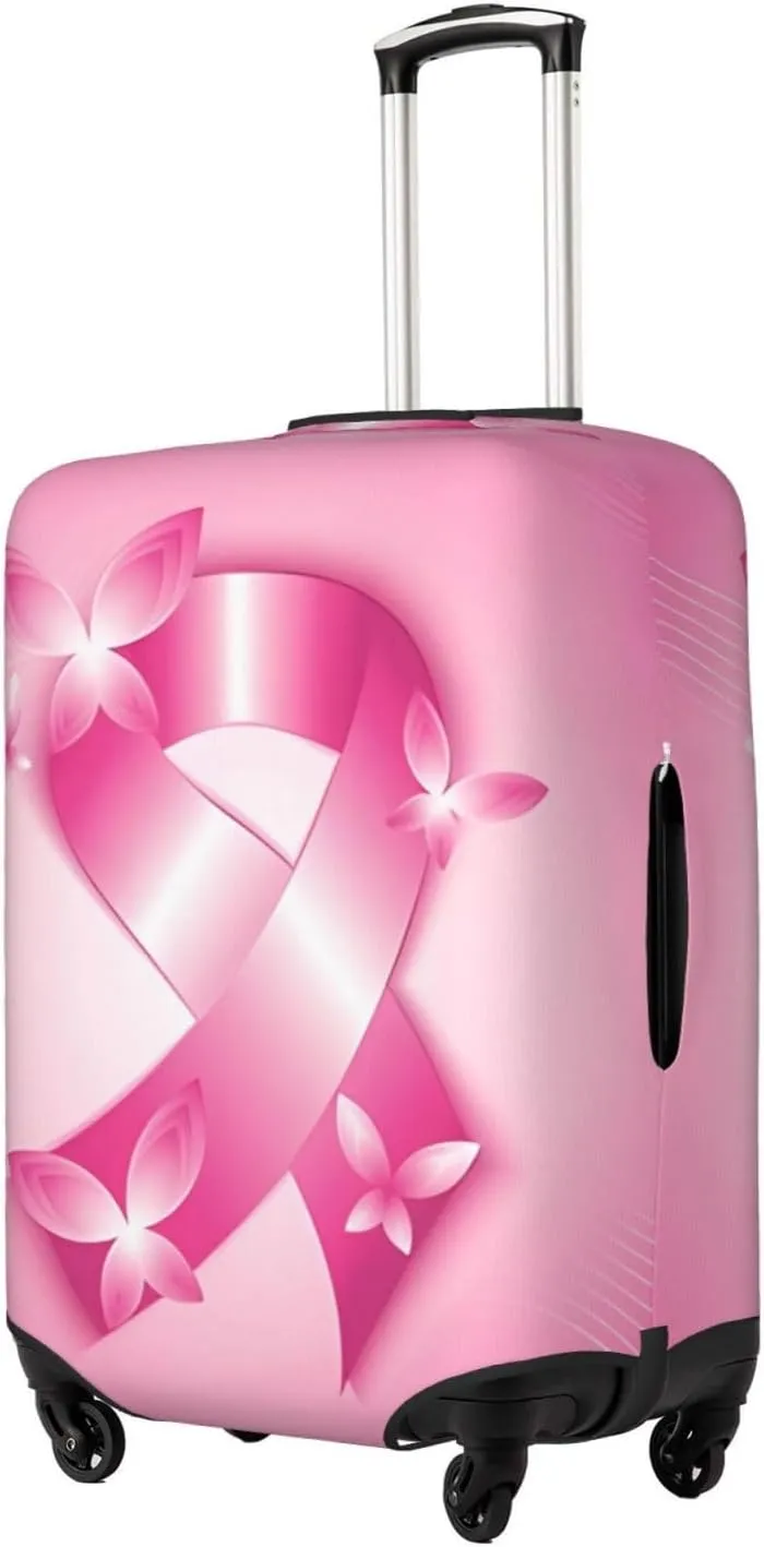 Travel Luggage Cover Suitcase Elastic Washable Stretch Breast Cancer Awareness Ribbon Suitcase Protector Bag,Anti-Scratch Dust-Proof Double-Sided Baggage Covers For Wheeled Suitcase Kid Adult