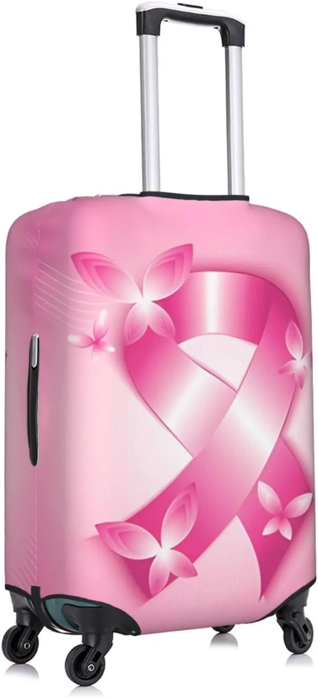 Travel Luggage Cover Suitcase Elastic Washable Stretch Breast Cancer Awareness Ribbon Suitcase Protector Bag,Anti-Scratch Dust-Proof Double-Sided Baggage Covers For Wheeled Suitcase Kid Adult