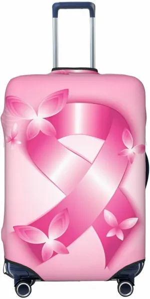 Travel Luggage Cover Suitcase Elastic Washable Stretch Breast Cancer Awareness Ribbon Suitcase Protector Bag,Anti-Scratch Dust-Proof Double-Sided Baggage Covers For Wheeled Suitcase Kid Adult