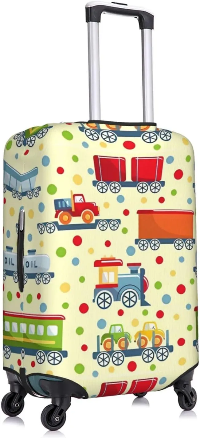 Travel Luggage Cover Suitcase Elastic Washable Stretch Cartoon Railroad Dotted Suitcase Protector Bag,Anti-Scratch Spandex With Zipper Closure Baggage Covers For Wheeled Suitcase Kid Adult