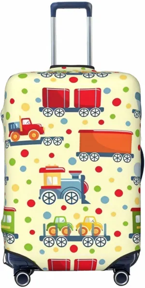 Travel Luggage Cover Suitcase Elastic Washable Stretch Cartoon Railroad Dotted Suitcase Protector Bag,Anti-Scratch Spandex With Zipper Closure Baggage Covers For Wheeled Suitcase Kid Adult