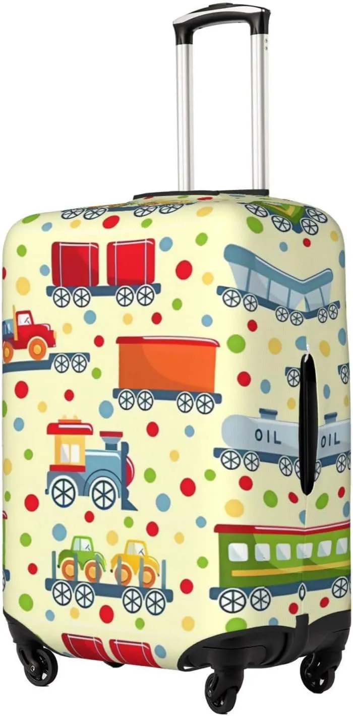 Travel Luggage Cover Suitcase Elastic Washable Stretch Cartoon Railroad Dotted Suitcase Protector Bag,Anti-Scratch Spandex With Zipper Closure Baggage Covers For Wheeled Suitcase Kid Adult