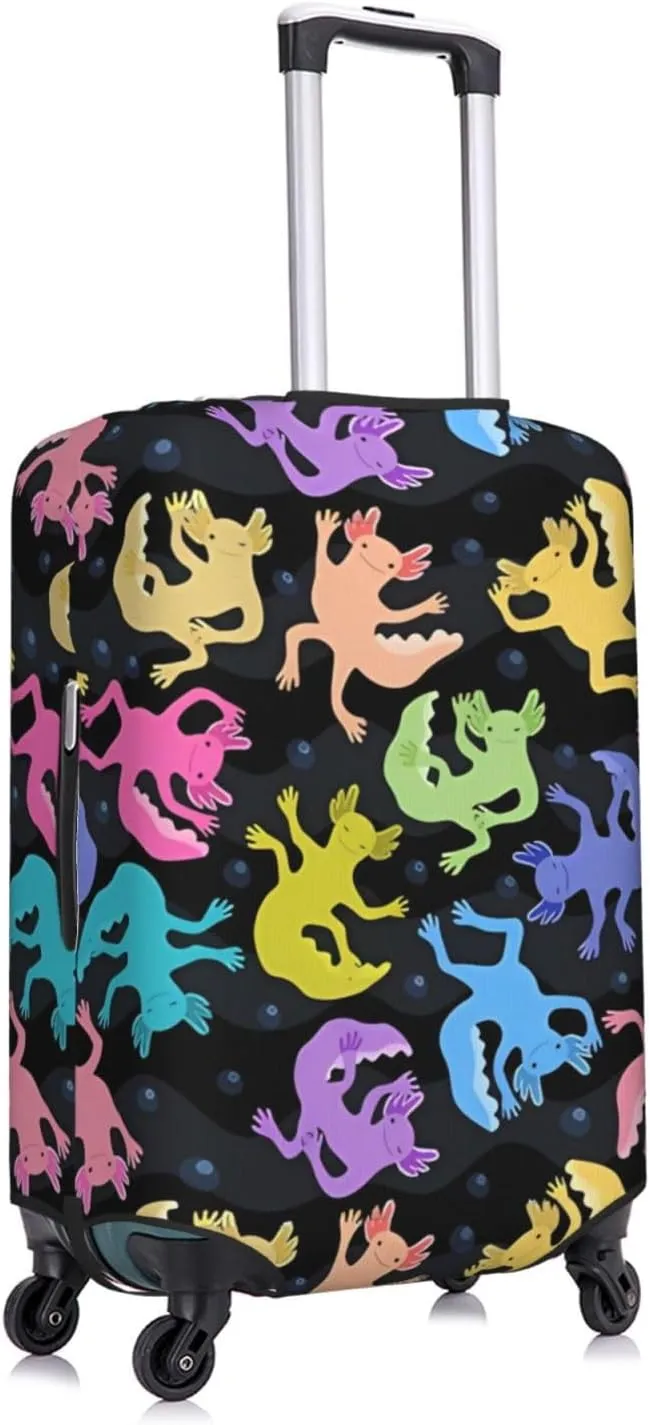 Travel Luggage Cover Suitcase Elastic Washable Stretch Colorful Axolotls Suitcase Protector Bag,Anti-Scratch Spandex Double-Sided Baggage Covers For Wheeled Suitcase Kid Adult