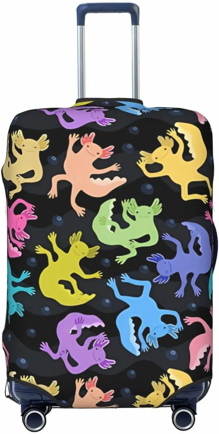 Travel Luggage Cover Suitcase Elastic Washable Stretch Colorful Axolotls Suitcase Protector Bag,Anti-Scratch Spandex Double-Sided Baggage Covers For Wheeled Suitcase Kid Adult