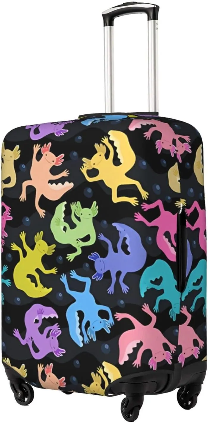 Travel Luggage Cover Suitcase Elastic Washable Stretch Colorful Axolotls Suitcase Protector Bag,Anti-Scratch Spandex Double-Sided Baggage Covers For Wheeled Suitcase Kid Adult