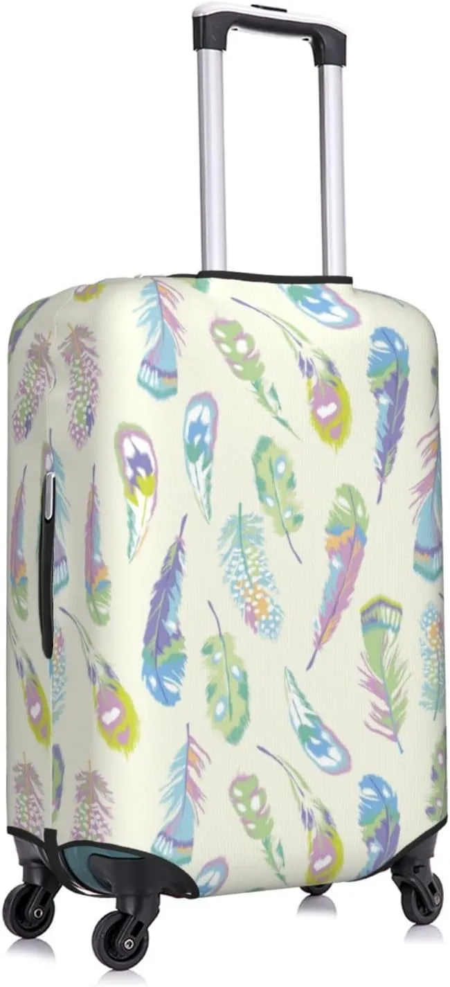 Travel Luggage Cover Suitcase Elastic Washable Stretch Colorful Feather Print Suitcase Protector Bag,Anti-Scratch Spandex Double-Sided Baggage Covers,Large