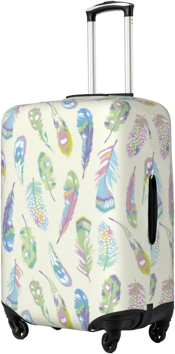 Travel Luggage Cover Suitcase Elastic Washable Stretch Colorful Feather Print Suitcase Protector Bag,Anti-Scratch Spandex Double-Sided Baggage Covers,Large