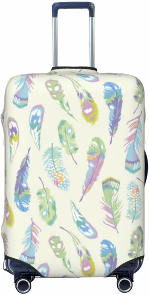 Travel Luggage Cover Suitcase Elastic Washable Stretch Colorful Feather Print Suitcase Protector Bag,Anti-Scratch Spandex Double-Sided Baggage Covers,Large