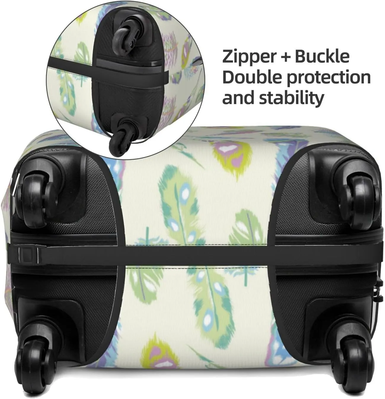 Travel Luggage Cover Suitcase Elastic Washable Stretch Colorful Feather Print Suitcase Protector Bag,Anti-Scratch Spandex Double-Sided Baggage Covers,Large