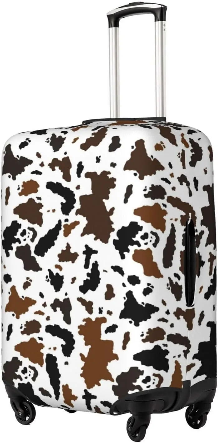 Travel Luggage Cover Suitcase Elastic Washable Stretch Cow Hide Cow Spots Print Suitcase Protector Bag,Anti-Scratch Spandex Double-Sided Baggage Covers For Wheeled Suitcase Kid Adult