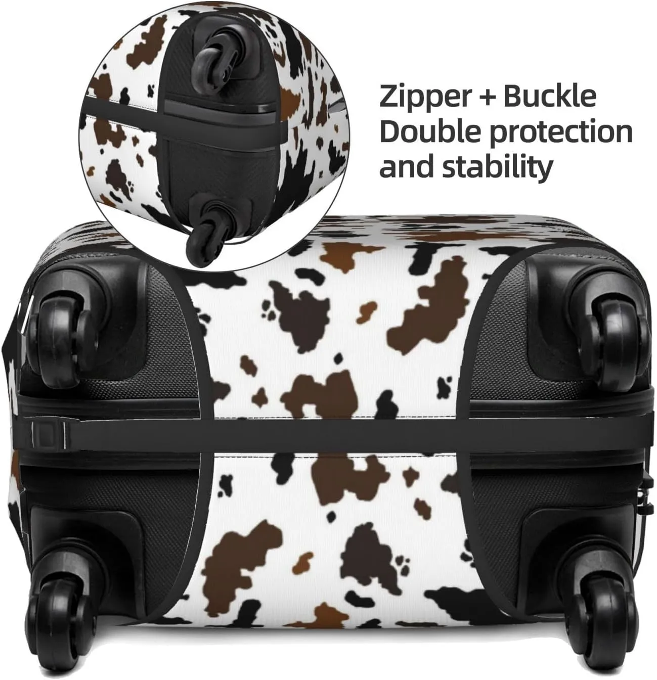 Travel Luggage Cover Suitcase Elastic Washable Stretch Cow Hide Cow Spots Print Suitcase Protector Bag,Anti-Scratch Spandex Double-Sided Baggage Covers For Wheeled Suitcase Kid Adult