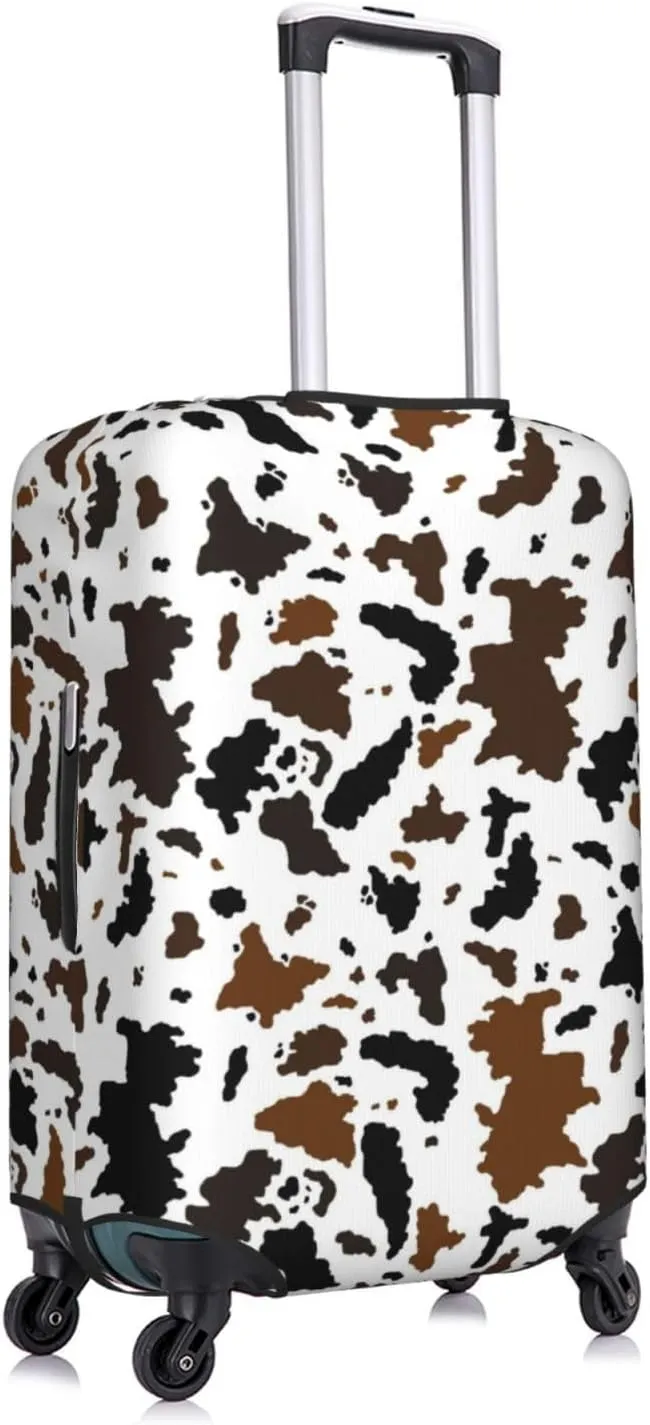 Travel Luggage Cover Suitcase Elastic Washable Stretch Cow Hide Cow Spots Print Suitcase Protector Bag,Anti-Scratch Spandex Double-Sided Baggage Covers For Wheeled Suitcase Kid Adult