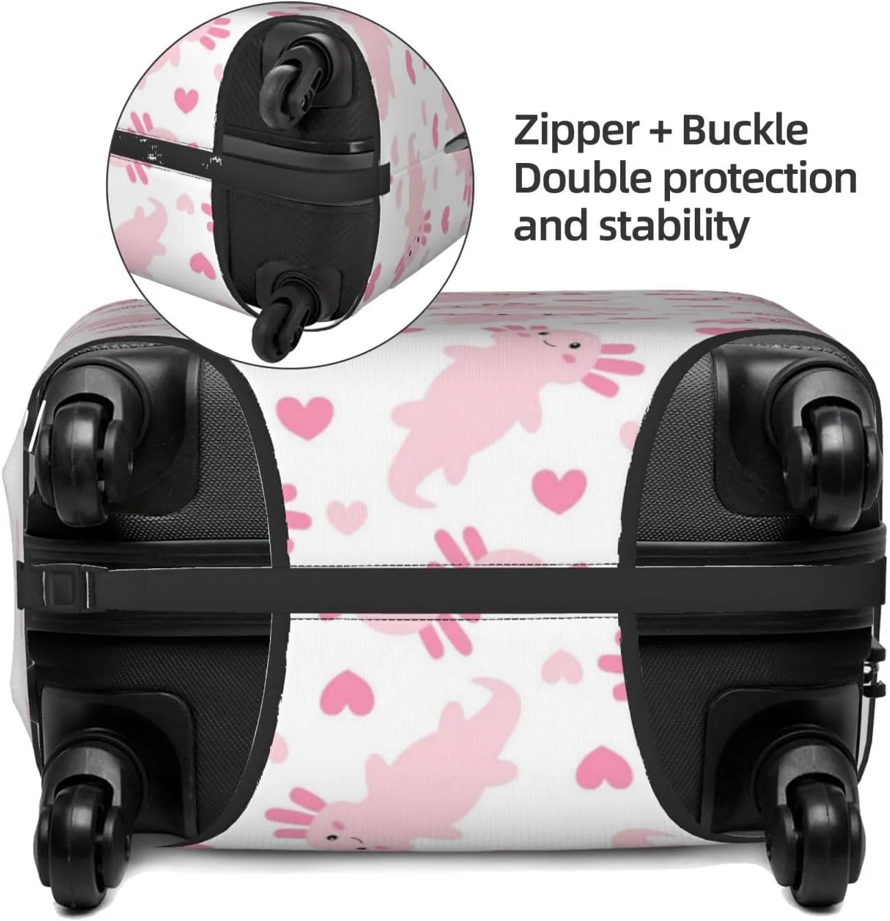 Travel Luggage Cover Suitcase Elastic Washable Stretch Cute Axolotl Hearts Suitcase Protector Bag,Anti-Scratch Dust-Proof With Zipper Closure Baggage Covers,X-Large