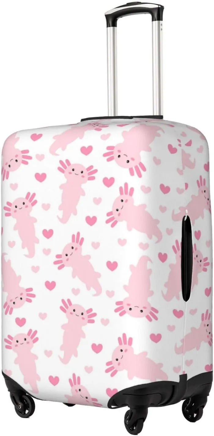 Travel Luggage Cover Suitcase Elastic Washable Stretch Cute Axolotl Hearts Suitcase Protector Bag,Anti-Scratch Dust-Proof With Zipper Closure Baggage Covers,X-Large