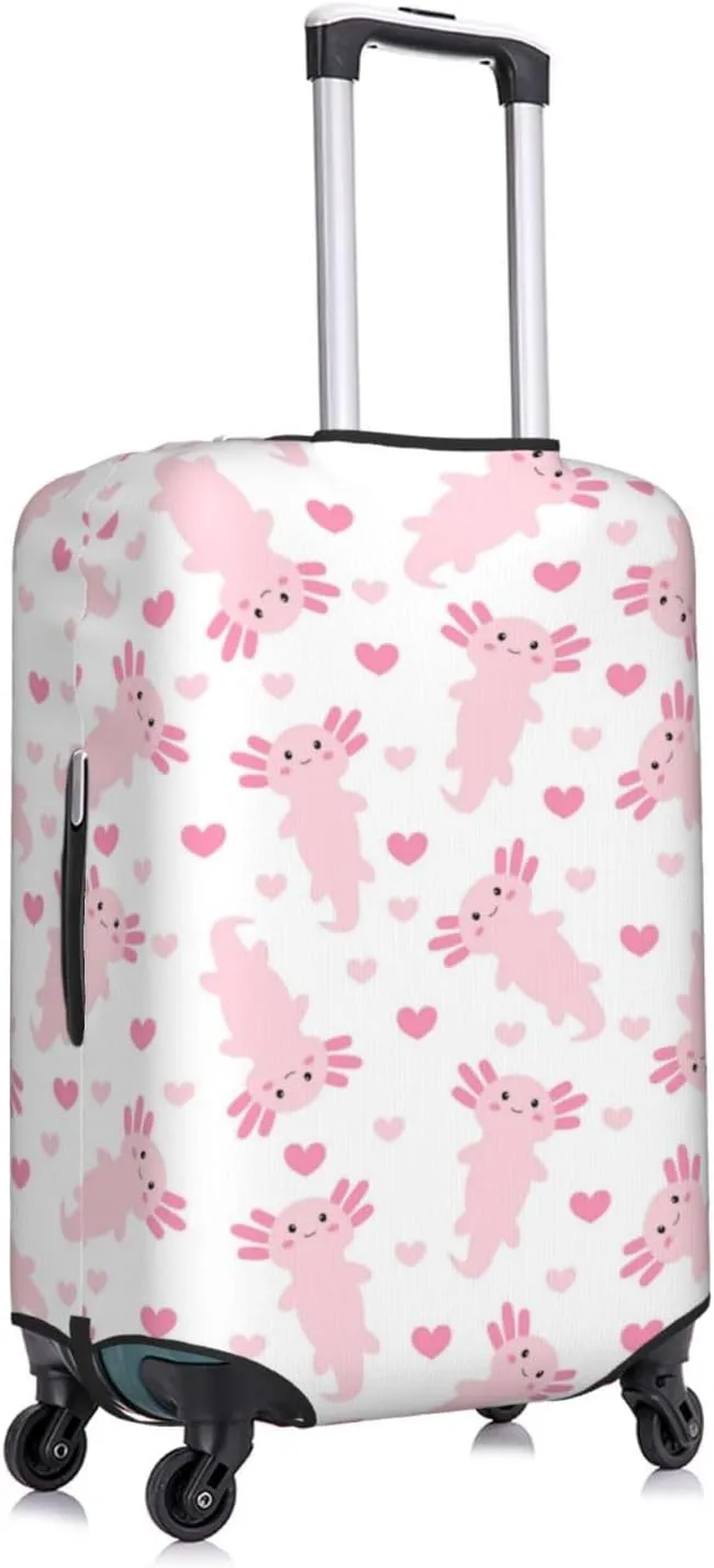 Travel Luggage Cover Suitcase Elastic Washable Stretch Cute Axolotl Hearts Suitcase Protector Bag,Anti-Scratch Dust-Proof With Zipper Closure Baggage Covers,X-Large