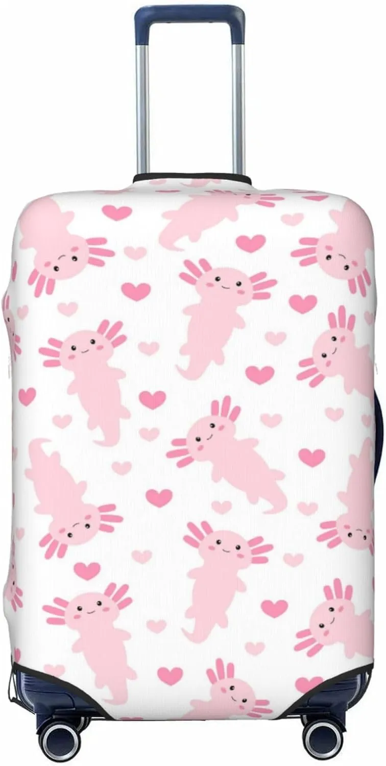 Travel Luggage Cover Suitcase Elastic Washable Stretch Cute Axolotl Hearts Suitcase Protector Bag,Anti-Scratch Dust-Proof With Zipper Closure Baggage Covers,X-Large