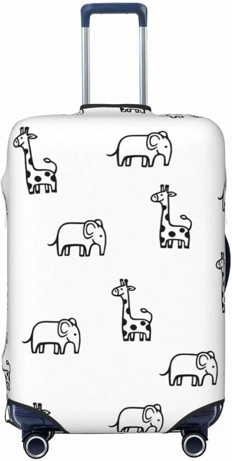 Travel Luggage Cover Suitcase Elastic Washable Stretch Cute Baby Elephant Giraffe Doodle Suitcase Protector Bag,Anti-Scratch Spandex Double-Sided Baggage Covers,Large