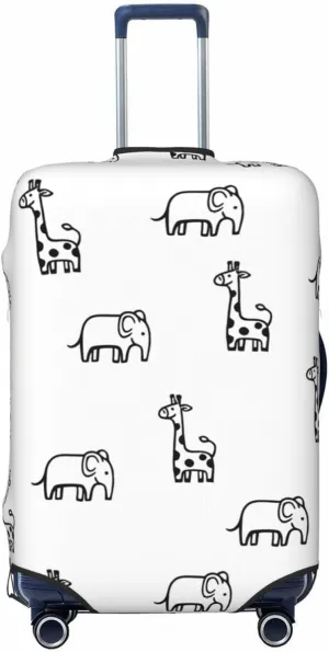 Travel Luggage Cover Suitcase Elastic Washable Stretch Cute Baby Elephant Giraffe Doodle Suitcase Protector Bag,Anti-Scratch Spandex Double-Sided Baggage Covers,Large