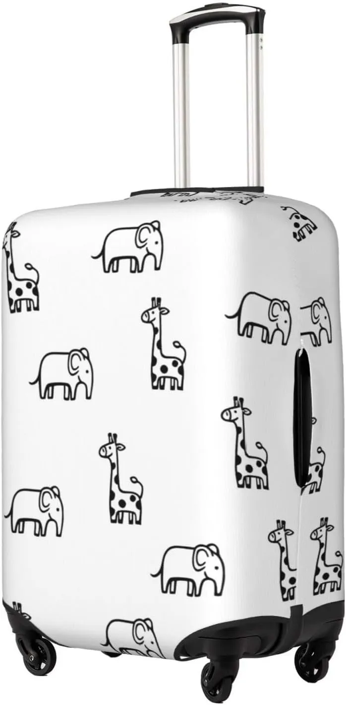 Travel Luggage Cover Suitcase Elastic Washable Stretch Cute Baby Elephant Giraffe Doodle Suitcase Protector Bag,Anti-Scratch Spandex Double-Sided Baggage Covers,Large