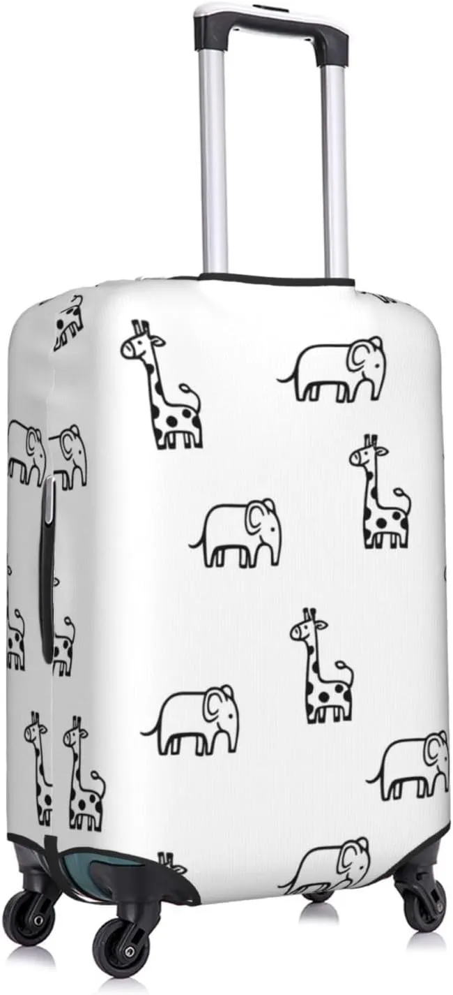 Travel Luggage Cover Suitcase Elastic Washable Stretch Cute Baby Elephant Giraffe Doodle Suitcase Protector Bag,Anti-Scratch Spandex Double-Sided Baggage Covers,Large