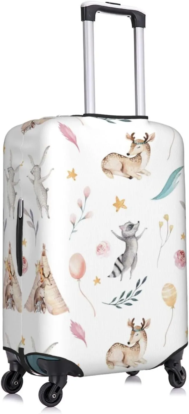 Travel Luggage Cover Suitcase Elastic Washable Stretch Cute Baby Raccoon Deer Bunny Animals Suitcase Protector Bag,Anti-Scratch Dust-Proof With Zipper Closure Baggage Covers,Medium