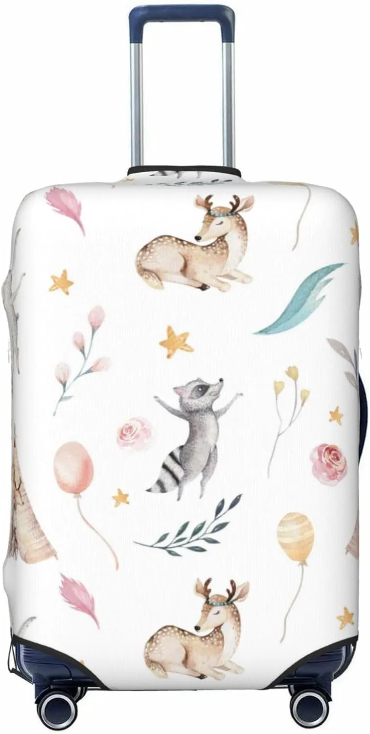 Travel Luggage Cover Suitcase Elastic Washable Stretch Cute Baby Raccoon Deer Bunny Animals Suitcase Protector Bag,Anti-Scratch Dust-Proof With Zipper Closure Baggage Covers,Medium
