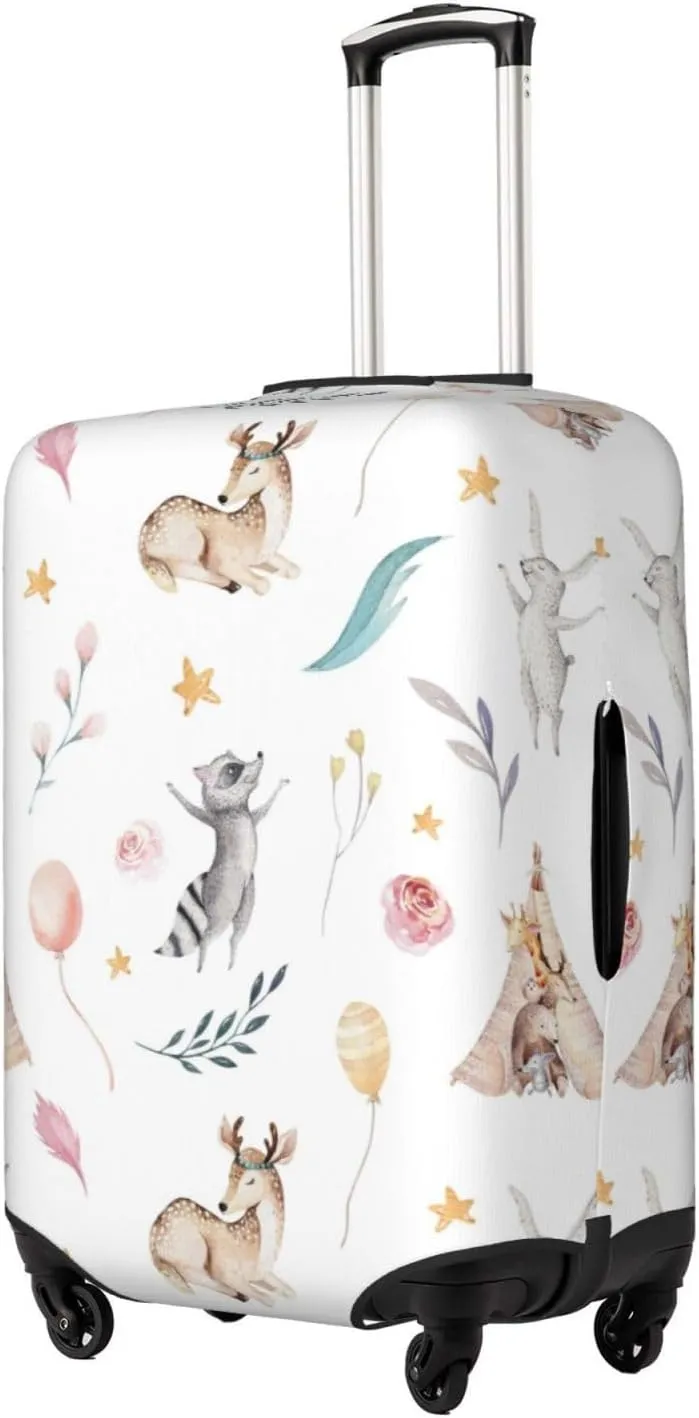 Travel Luggage Cover Suitcase Elastic Washable Stretch Cute Baby Raccoon Deer Bunny Animals Suitcase Protector Bag,Anti-Scratch Dust-Proof With Zipper Closure Baggage Covers,Medium