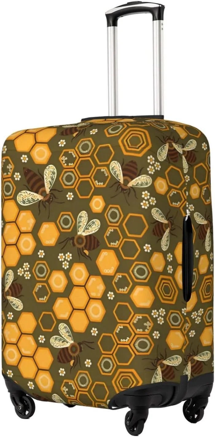 Travel Luggage Cover Suitcase Elastic Washable Stretch Cute Bees Honeycombs Suitcase Protector Bag,Anti-Scratch Spandex With Zipper Closure Baggage Covers For Wheeled Suitcase Kid Adult