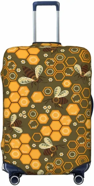 Travel Luggage Cover Suitcase Elastic Washable Stretch Cute Bees Honeycombs Suitcase Protector Bag,Anti-Scratch Spandex With Zipper Closure Baggage Covers For Wheeled Suitcase Kid Adult