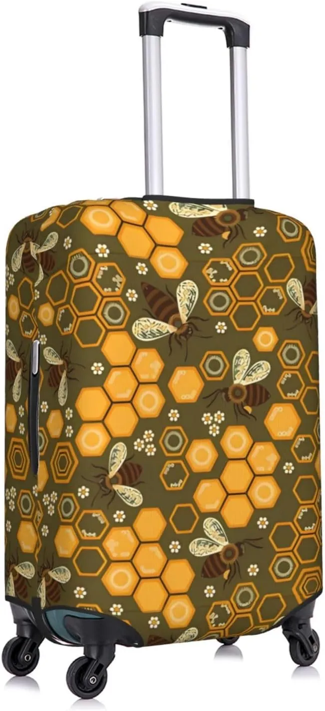 Travel Luggage Cover Suitcase Elastic Washable Stretch Cute Bees Honeycombs Suitcase Protector Bag,Anti-Scratch Spandex With Zipper Closure Baggage Covers For Wheeled Suitcase Kid Adult