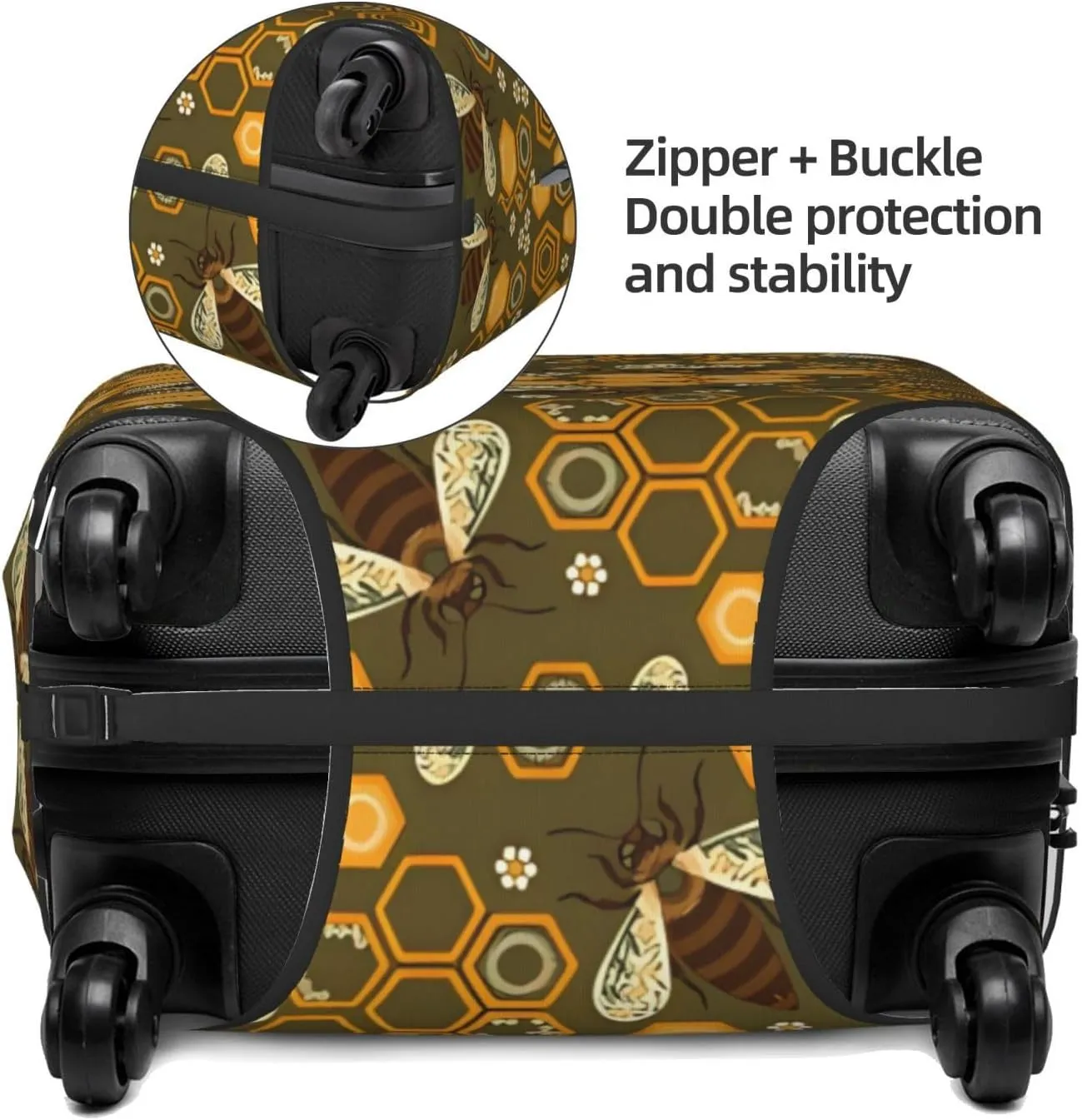 Travel Luggage Cover Suitcase Elastic Washable Stretch Cute Bees Honeycombs Suitcase Protector Bag,Anti-Scratch Spandex With Zipper Closure Baggage Covers For Wheeled Suitcase Kid Adult