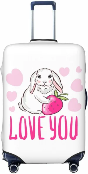 Travel Luggage Cover Suitcase Elastic Washable Stretch Cute Bunny Pink Hearts Love You Suitcase Protector Bag,Anti-Scratch Spandex Double-Sided Baggage Covers,X-Large