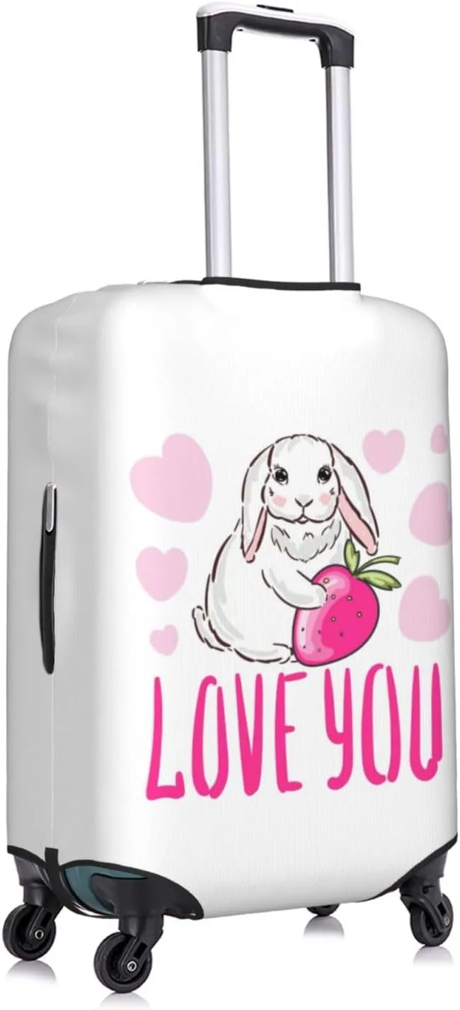 Travel Luggage Cover Suitcase Elastic Washable Stretch Cute Bunny Pink Hearts Love You Suitcase Protector Bag,Anti-Scratch Spandex Double-Sided Baggage Covers,X-Large