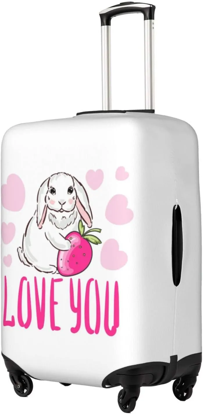 Travel Luggage Cover Suitcase Elastic Washable Stretch Cute Bunny Pink Hearts Love You Suitcase Protector Bag,Anti-Scratch Spandex With Zipper Closure Baggage Covers,Large