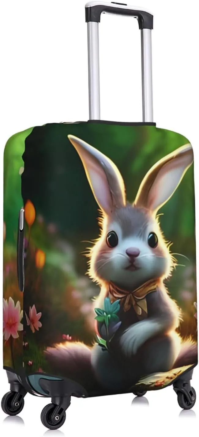 Travel Luggage Cover Suitcase Elastic Washable Stretch Cute Bunny Rabbit Suitcase Protector Bag,Anti-Scratch Dust-Proof Double-Sided Baggage Covers For Wheeled Suitcase Kid Adult