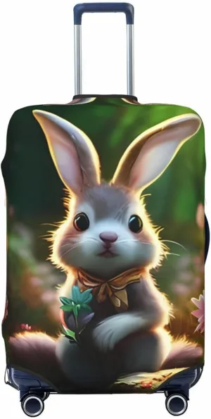 Travel Luggage Cover Suitcase Elastic Washable Stretch Cute Bunny Rabbit Suitcase Protector Bag,Anti-Scratch Dust-Proof Double-Sided Baggage Covers For Wheeled Suitcase Kid Adult