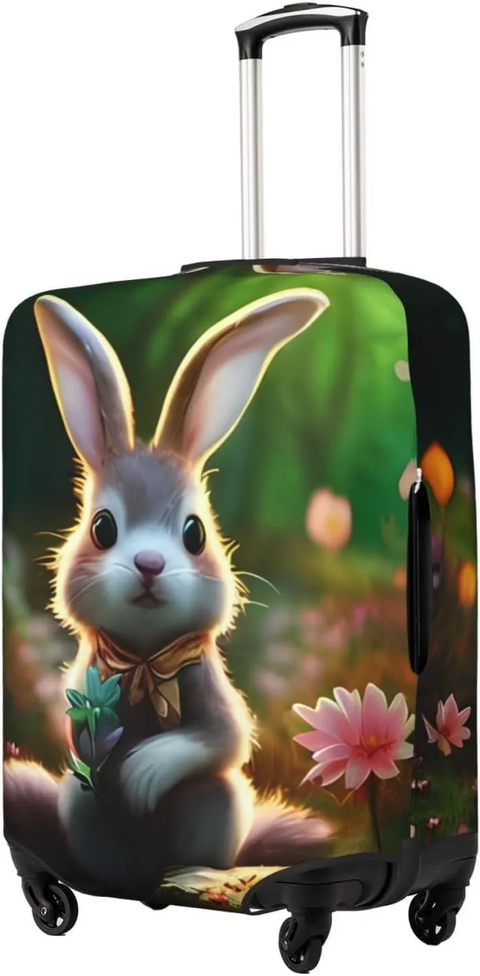 Travel Luggage Cover Suitcase Elastic Washable Stretch Cute Bunny Rabbit Suitcase Protector Bag,Anti-Scratch Dust-Proof Double-Sided Baggage Covers For Wheeled Suitcase Kid Adult