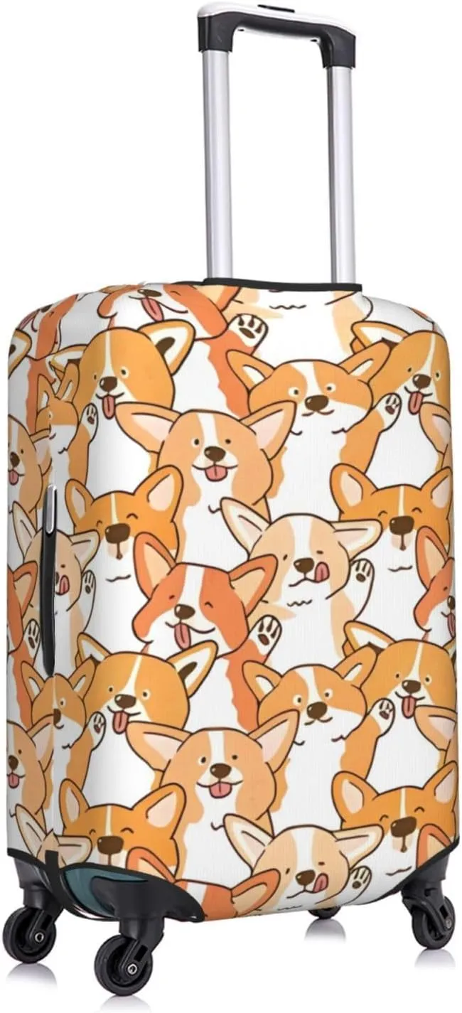 Travel Luggage Cover Suitcase Elastic Washable Stretch Cute Cartoon Corgi Dogs Suitcase Protector Bag,Anti-Scratch Spandex Double-Sided Baggage Covers For Wheeled Suitcase Kid Adult