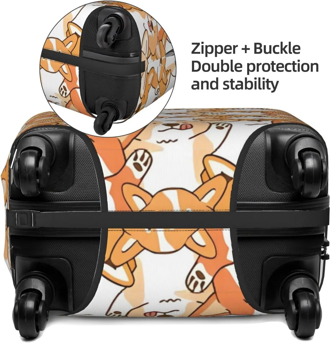 Travel Luggage Cover Suitcase Elastic Washable Stretch Cute Cartoon Corgi Dogs Suitcase Protector Bag,Anti-Scratch Spandex Double-Sided Baggage Covers For Wheeled Suitcase Kid Adult