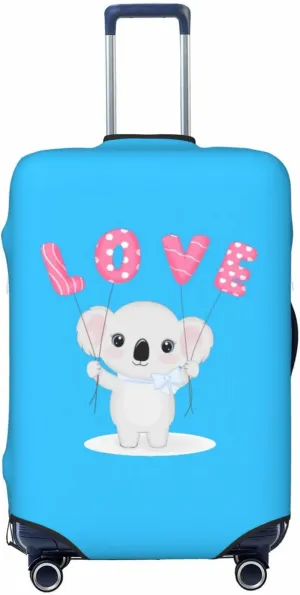Travel Luggage Cover Suitcase Elastic Washable Stretch Cute Koala Holding Love Balloon Blue Suitcase Protector Bag,Anti-Scratch Spandex With Zipper Closure Baggage Covers,Large