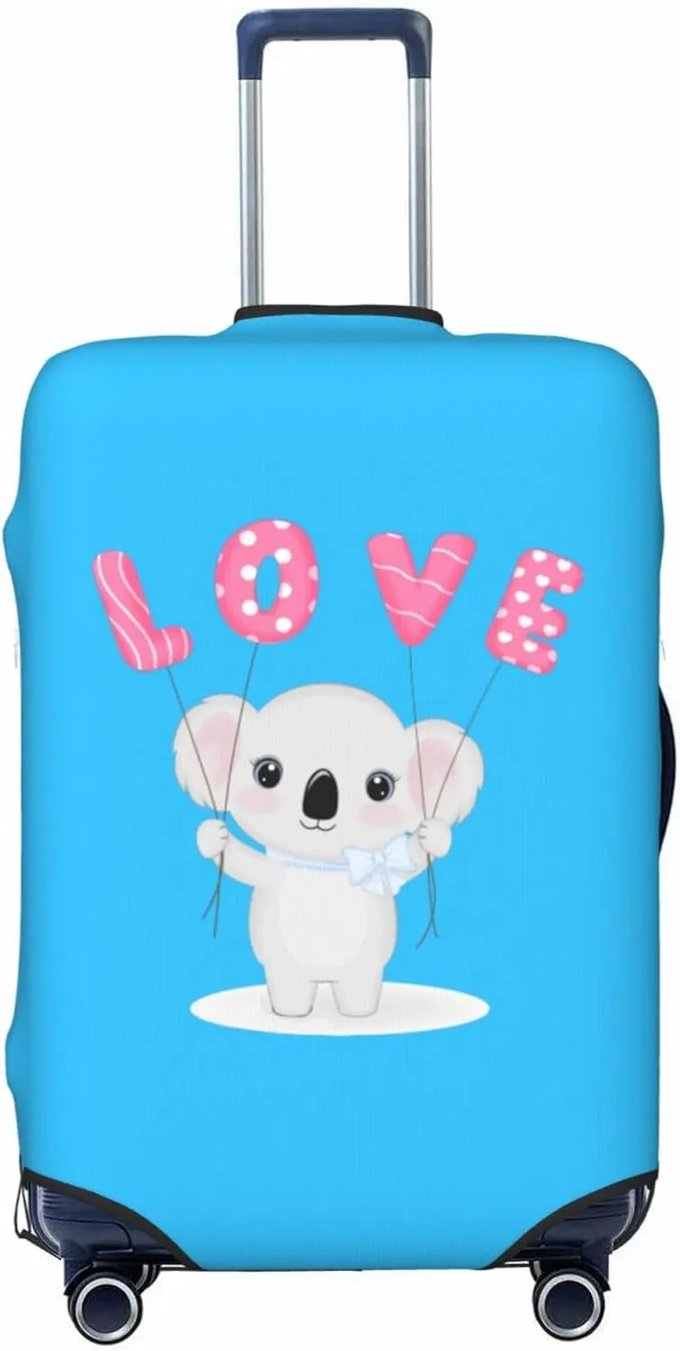 Travel Luggage Cover Suitcase Elastic Washable Stretch Cute Koala Holding Love Balloon Blue Suitcase Protector Bag,Anti-Scratch Spandex With Zipper Closure Baggage Covers,Large
