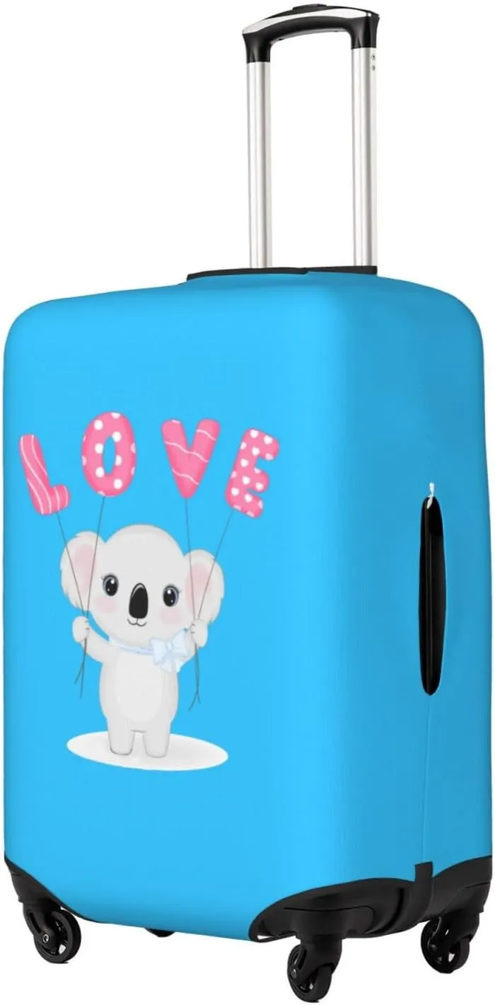 Travel Luggage Cover Suitcase Elastic Washable Stretch Cute Koala Holding Love Balloon Blue Suitcase Protector Bag,Anti-Scratch Spandex With Zipper Closure Baggage Covers,Large