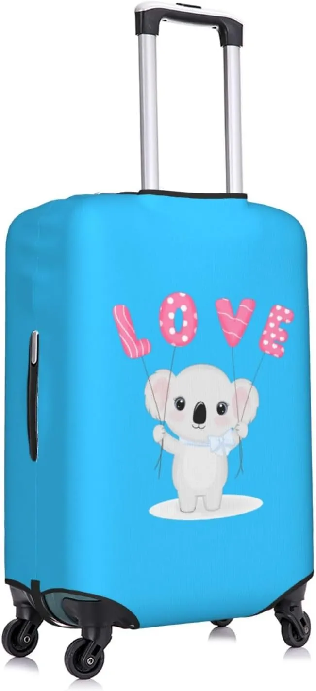 Travel Luggage Cover Suitcase Elastic Washable Stretch Cute Koala Holding Love Balloon Blue Suitcase Protector Bag,Anti-Scratch Spandex With Zipper Closure Baggage Covers,Large