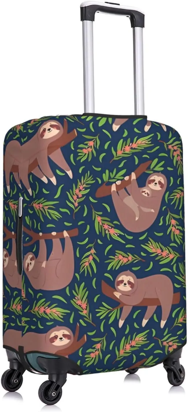 Travel Luggage Cover Suitcase Elastic Washable Stretch Cute Sloths On Branch Suitcase Protector Bag,Anti-Scratch Spandex Double-Sided Baggage Covers For Wheeled Suitcase Kid Adult