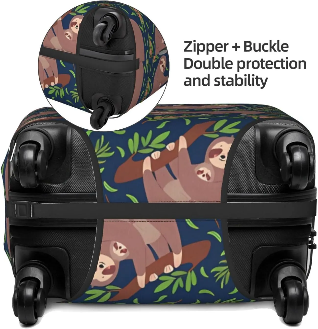 Travel Luggage Cover Suitcase Elastic Washable Stretch Cute Sloths On Branch Suitcase Protector Bag,Anti-Scratch Spandex Double-Sided Baggage Covers For Wheeled Suitcase Kid Adult